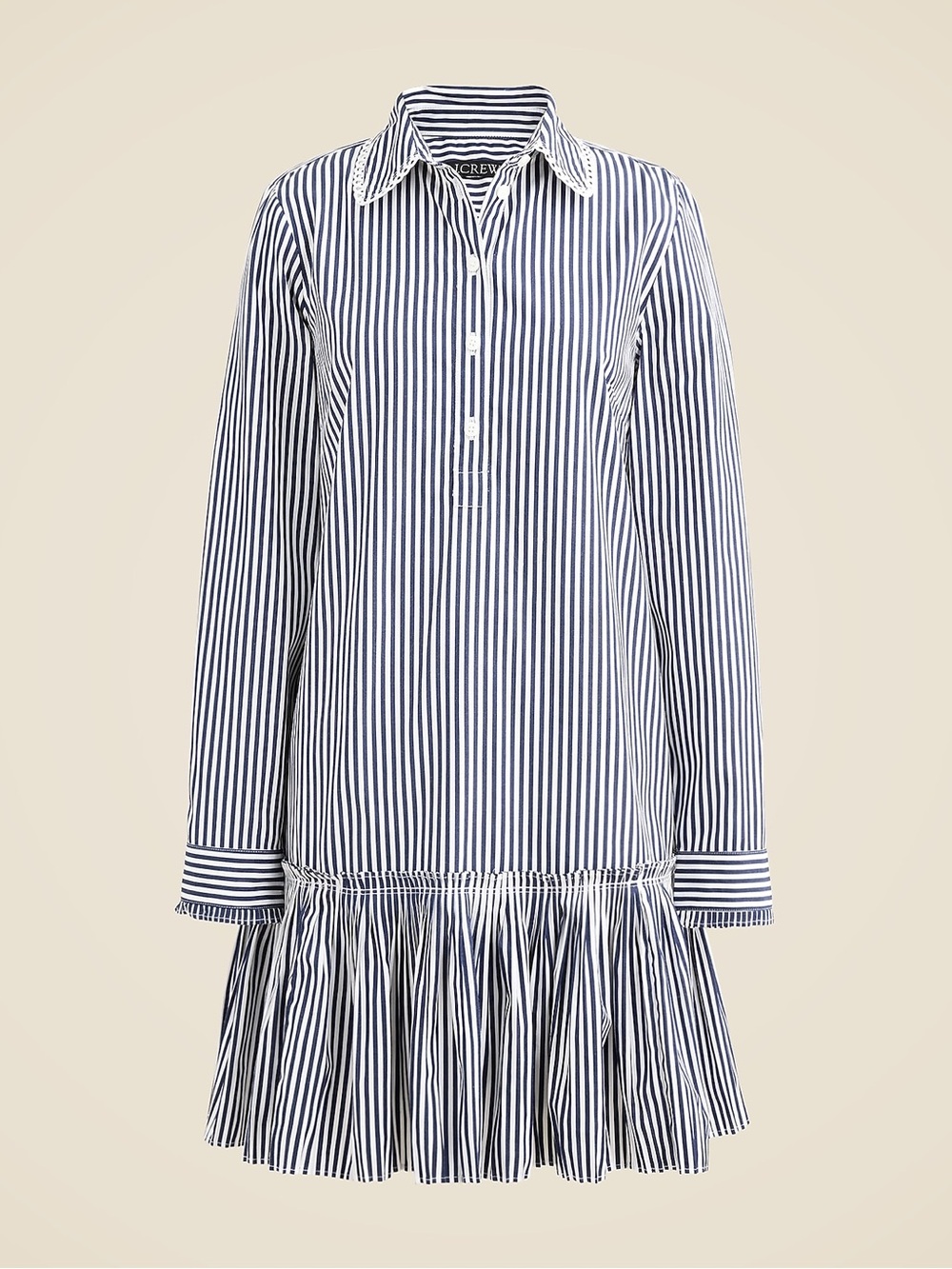 J. Crew Navy and White Striped Shirt Dress with Ruffle Hem - Picture 3 of 3